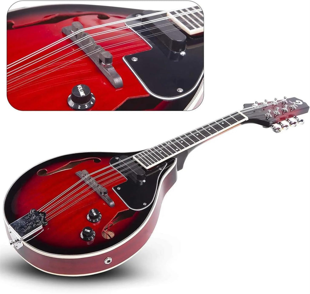 Red Sunburst Mahogany Wood Acoustic Electric Mandolin W6391
