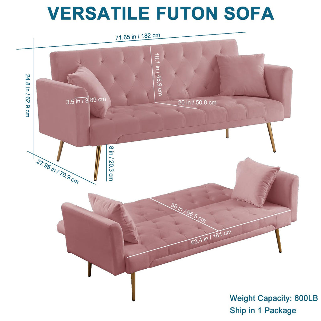 Pink Velvet Convertible Sofa Bed J88832