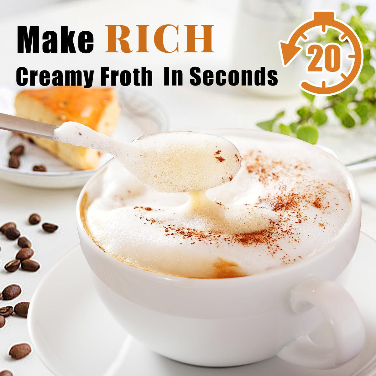 Black Rechargeable Handheld Milk Frother with 3 Heads 3 Speeds P912