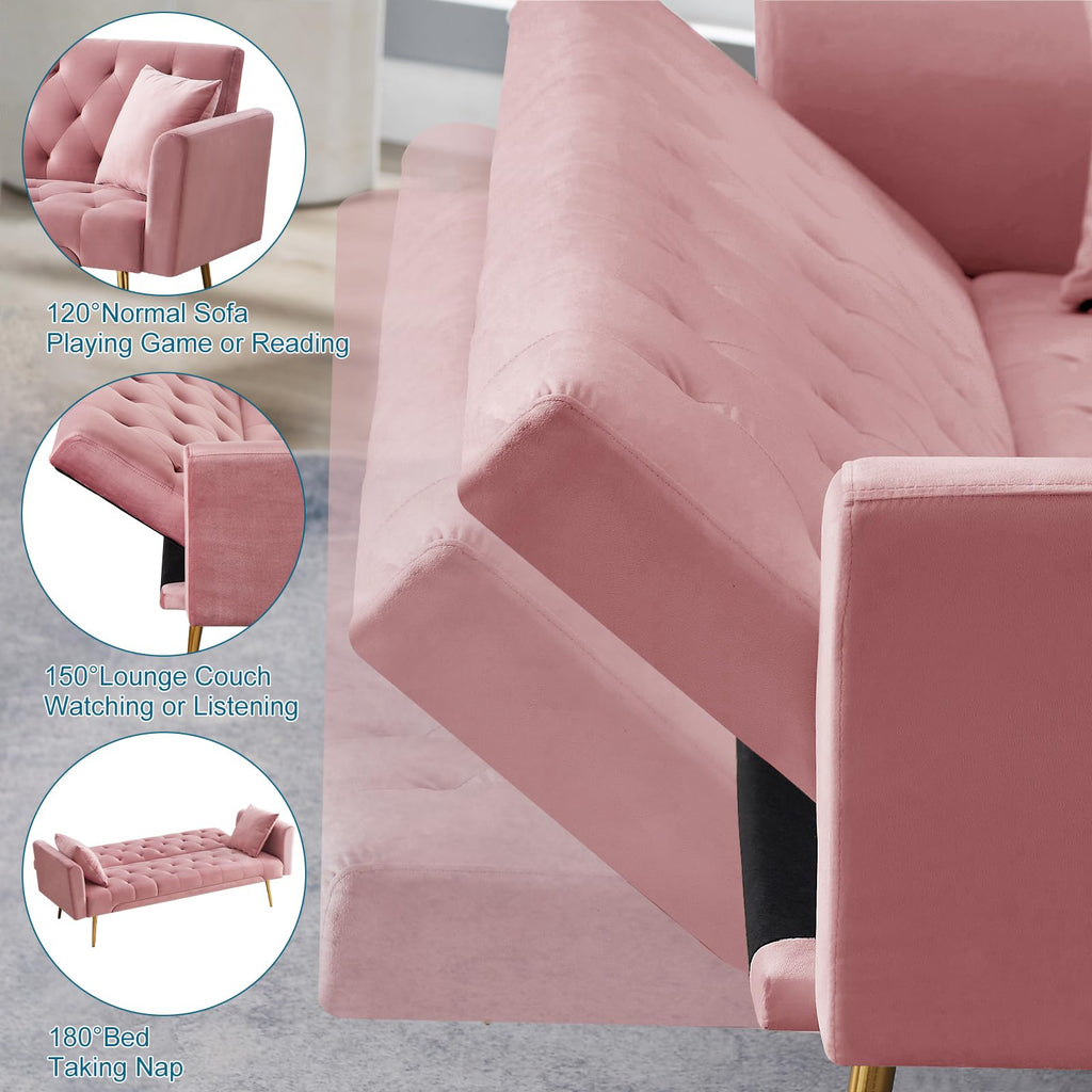 Pink Velvet Convertible Sofa Bed J88832