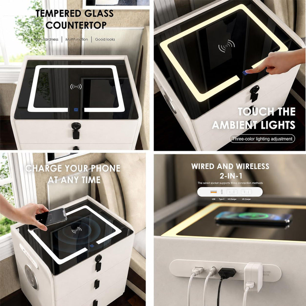 Wireless Charging Nightstand with Fingerprint Lock L1765