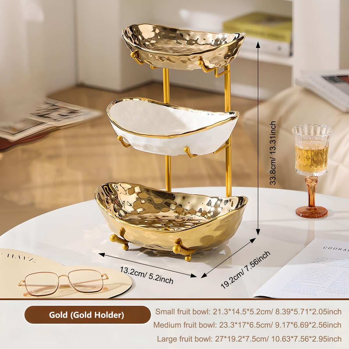 3 Tier Ceramic Fruit Bowl with Metal Holder H559