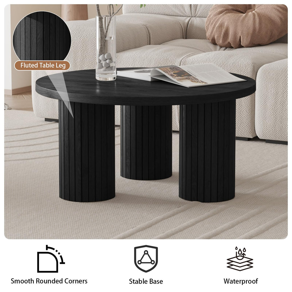 Round Wood Coffee Table with Fluted Legs L415
