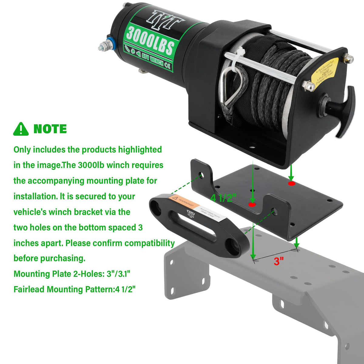 3000 lb 12V DC Electric Winch with Synthetic Rope X871