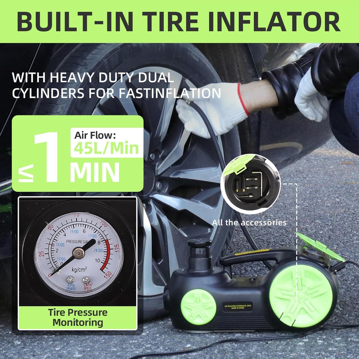 5 Ton Electric Car Jack 12V Portable Tire Changing Kit J352362