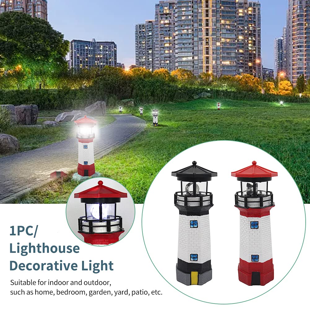 Solar Lighthouse Garden Statue with Rotating Lamp P9648