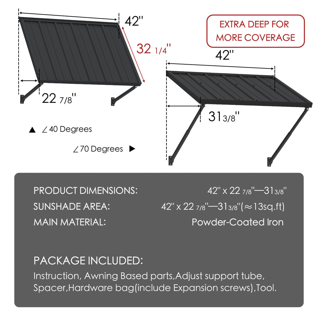 Adjustable Door Window Awning 42"W×32" S255