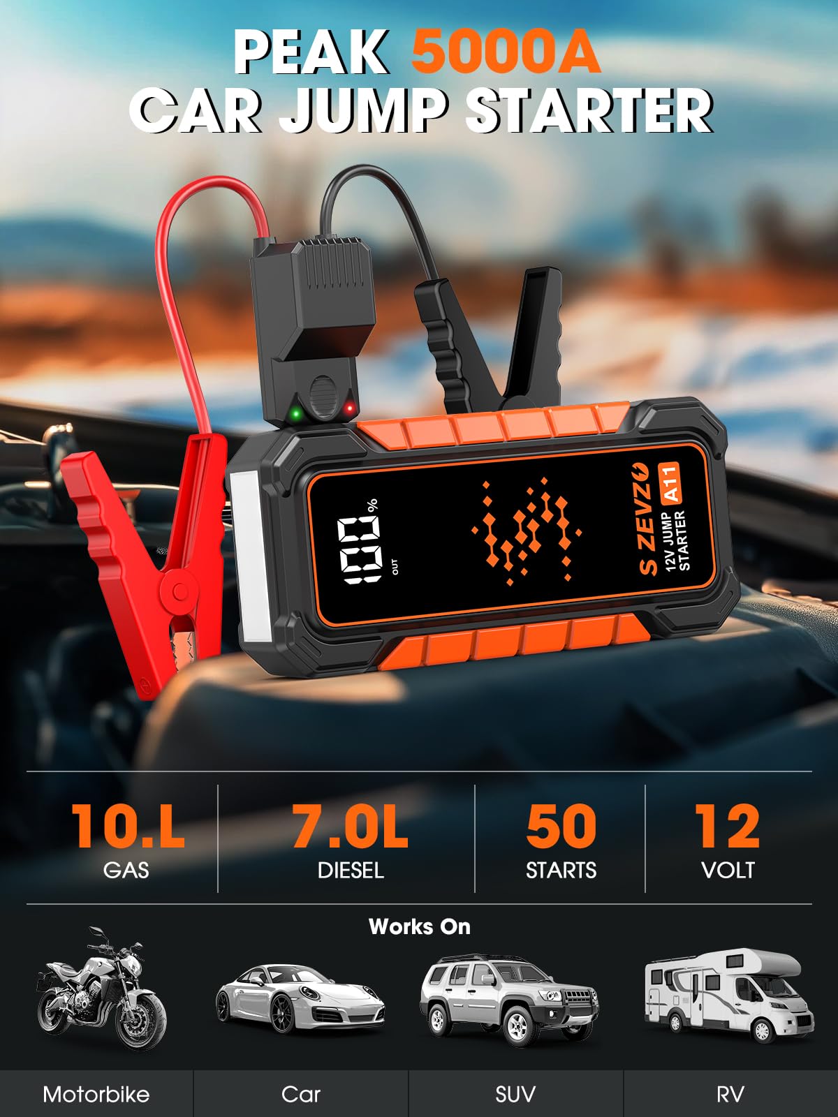 5000A Portable 12V Lithium Jump Starter with USB Charger P57502