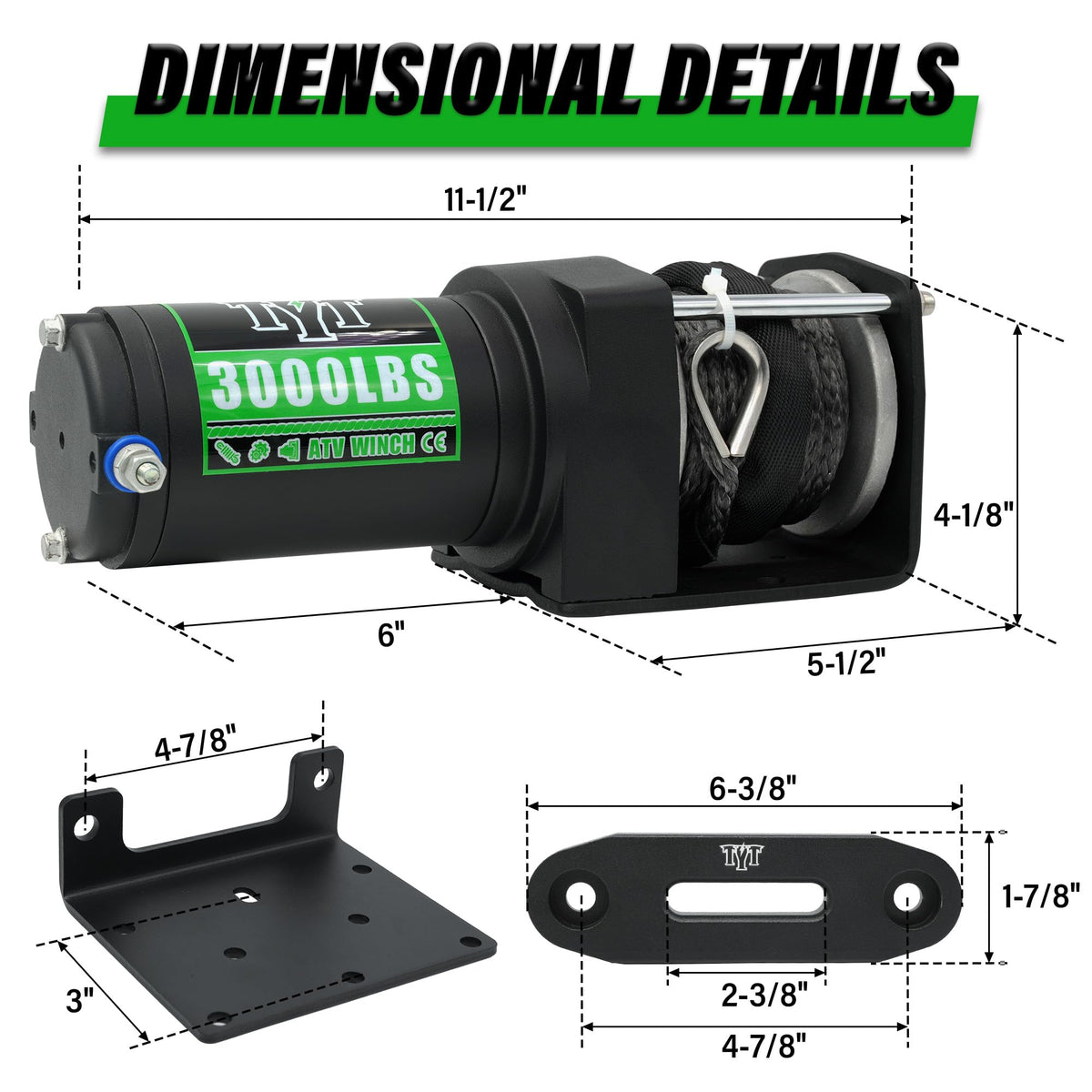 3000 lb 12V DC Electric Winch with Synthetic Rope X871
