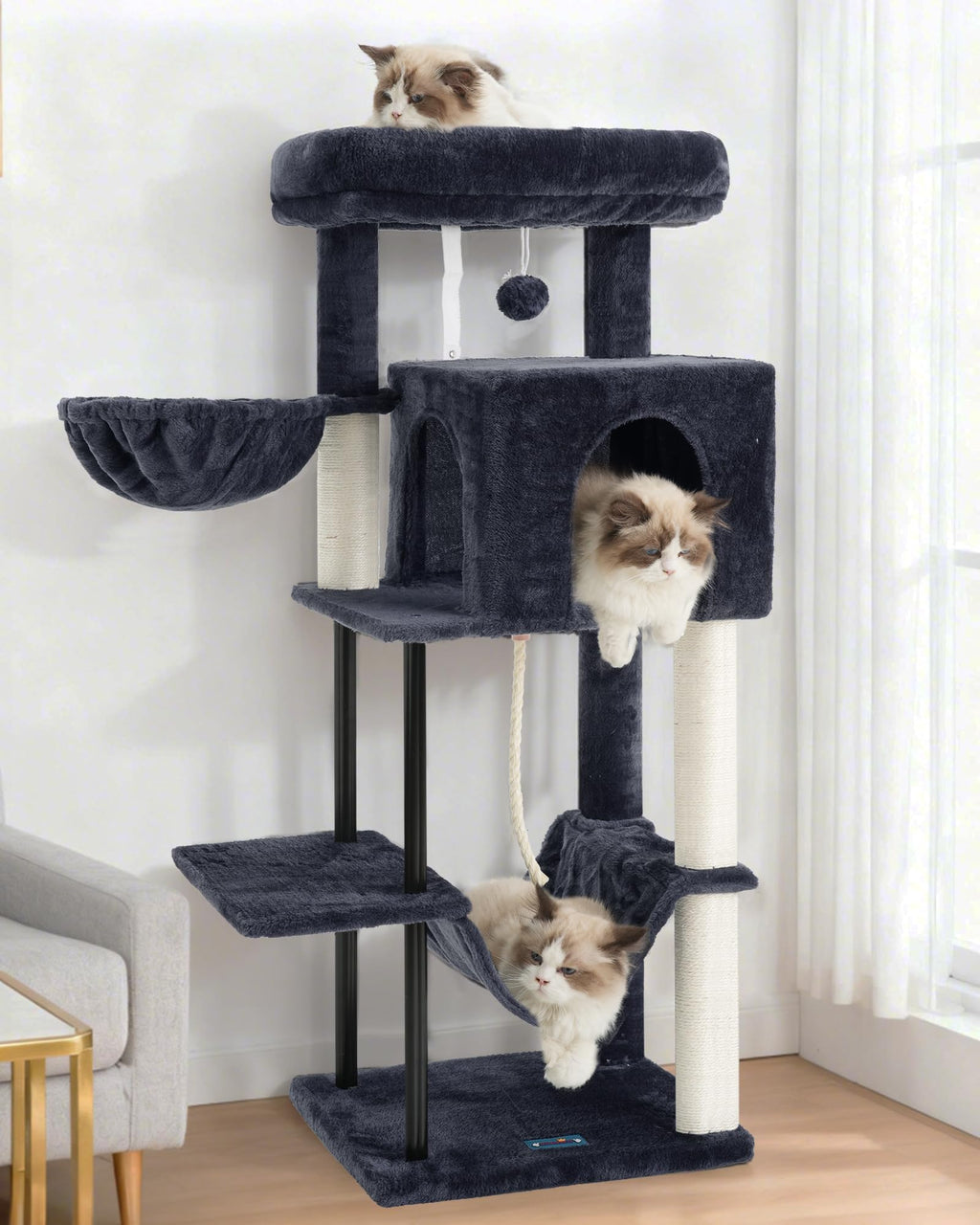 43.3 inch Smoky Gray Cat Tree with Hammock and Scratching Post D555