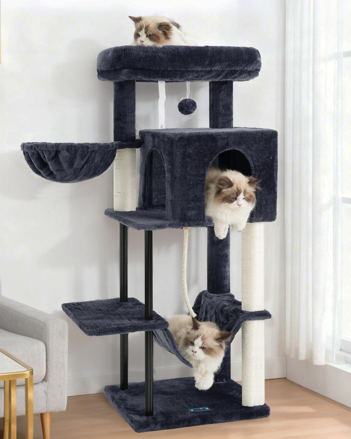43.3 inch Smoky Gray Cat Tree with Hammock and Scratching Post D555