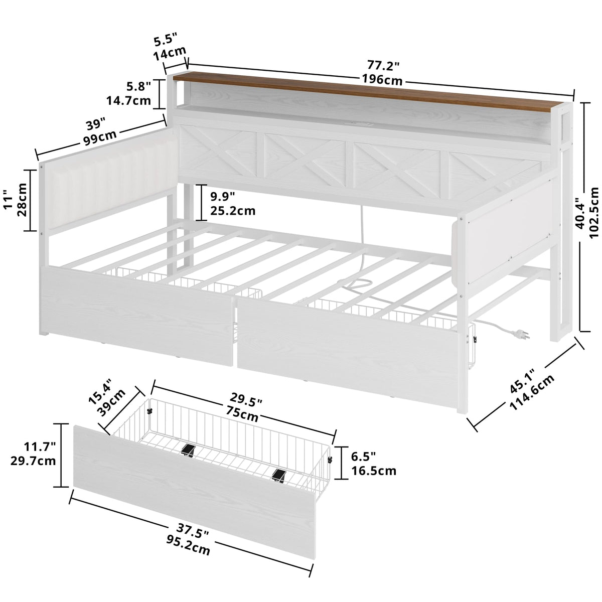 White Twin Daybed with Storage Drawers D478086