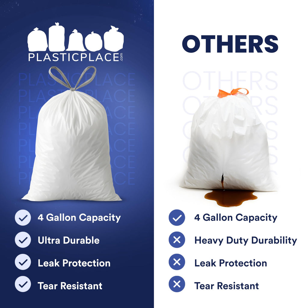 4 Gallon White Drawstring Trash Bags, 200 Count B97220