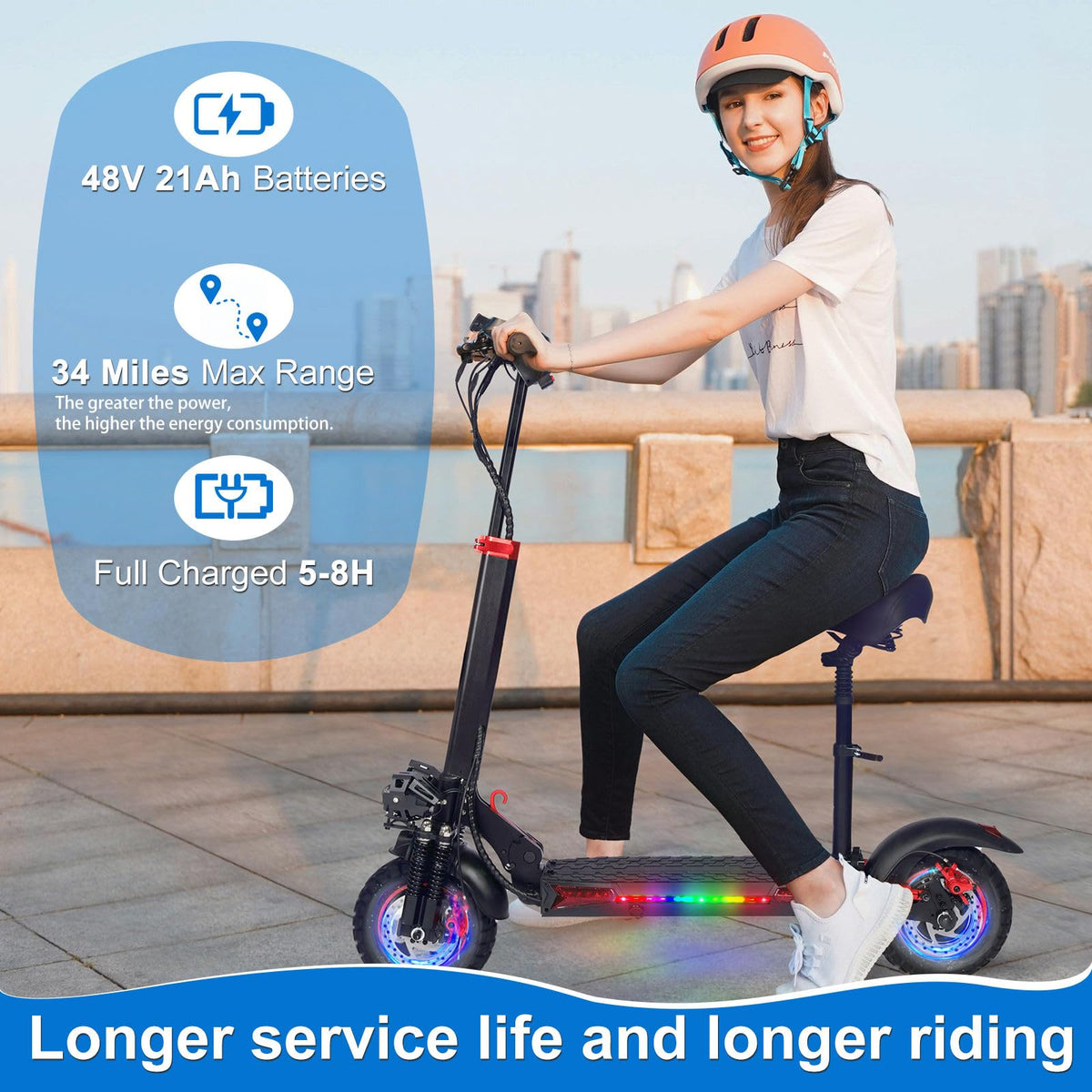 1200W 37 Mile Range 34MPH Foldable Electric Scooter with Seat P387