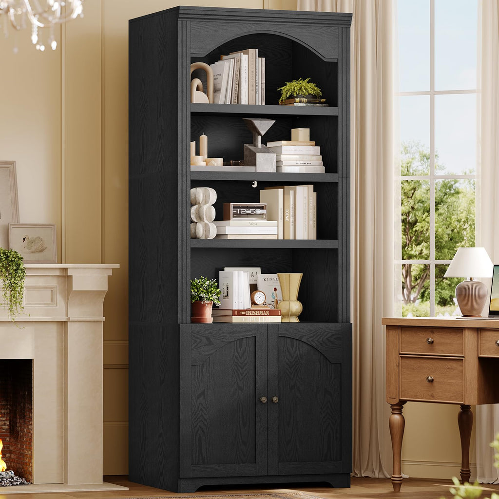 81"x31.4" Arched Bookcase with Adjustable Shelves & Doors X6917