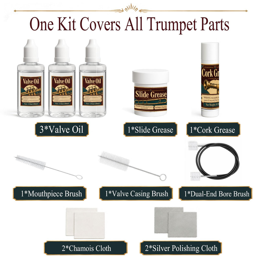 Trumpet Cleaning Kit with Oil, Grease & Brushes V132
