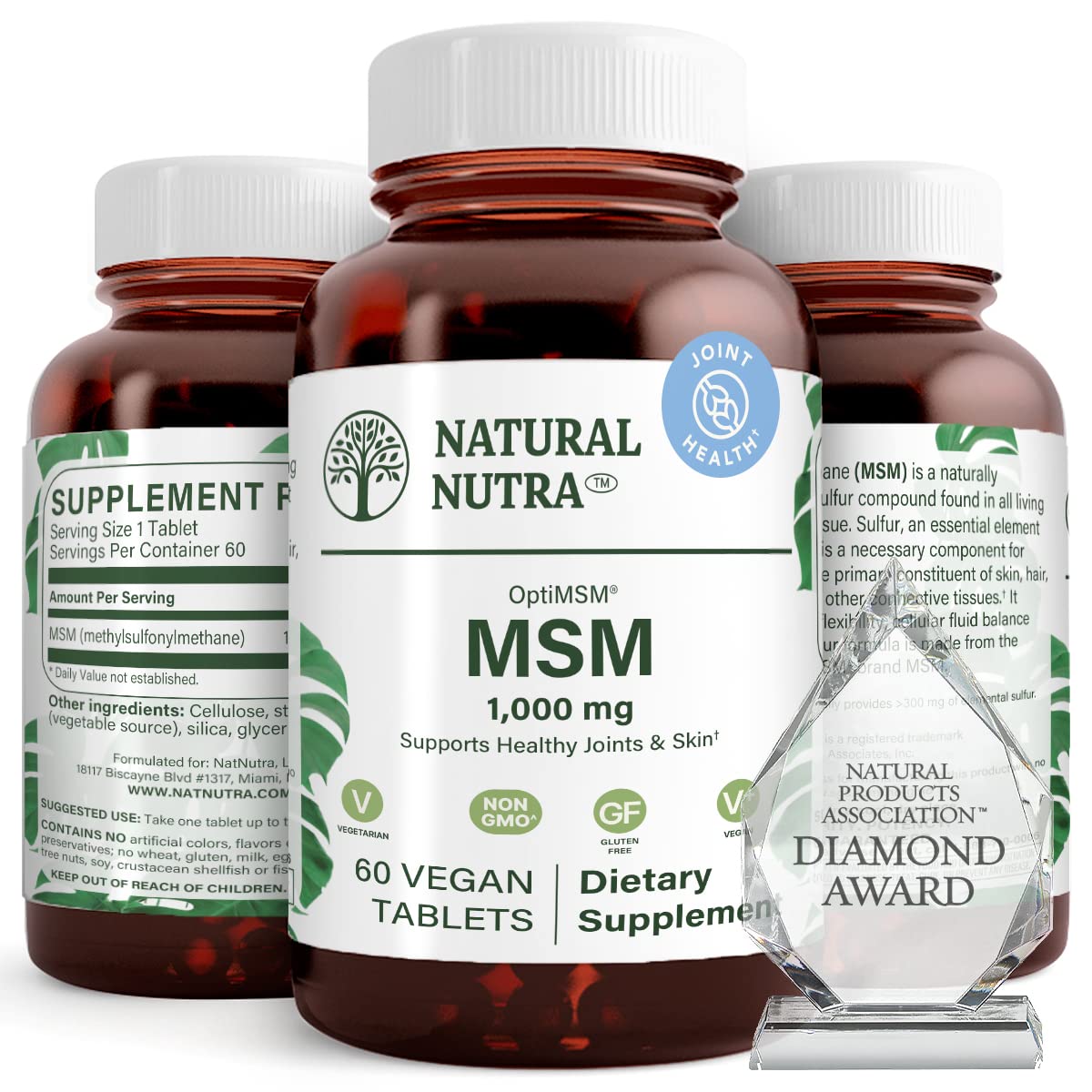 MSM Supplement with Sulfur 1000 mg, 60 Vegan Tablets L82458