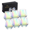 Stemless Wine Glasses Set of 6, 10 Oz Iridescent Diamond Shaped Glassware D262742