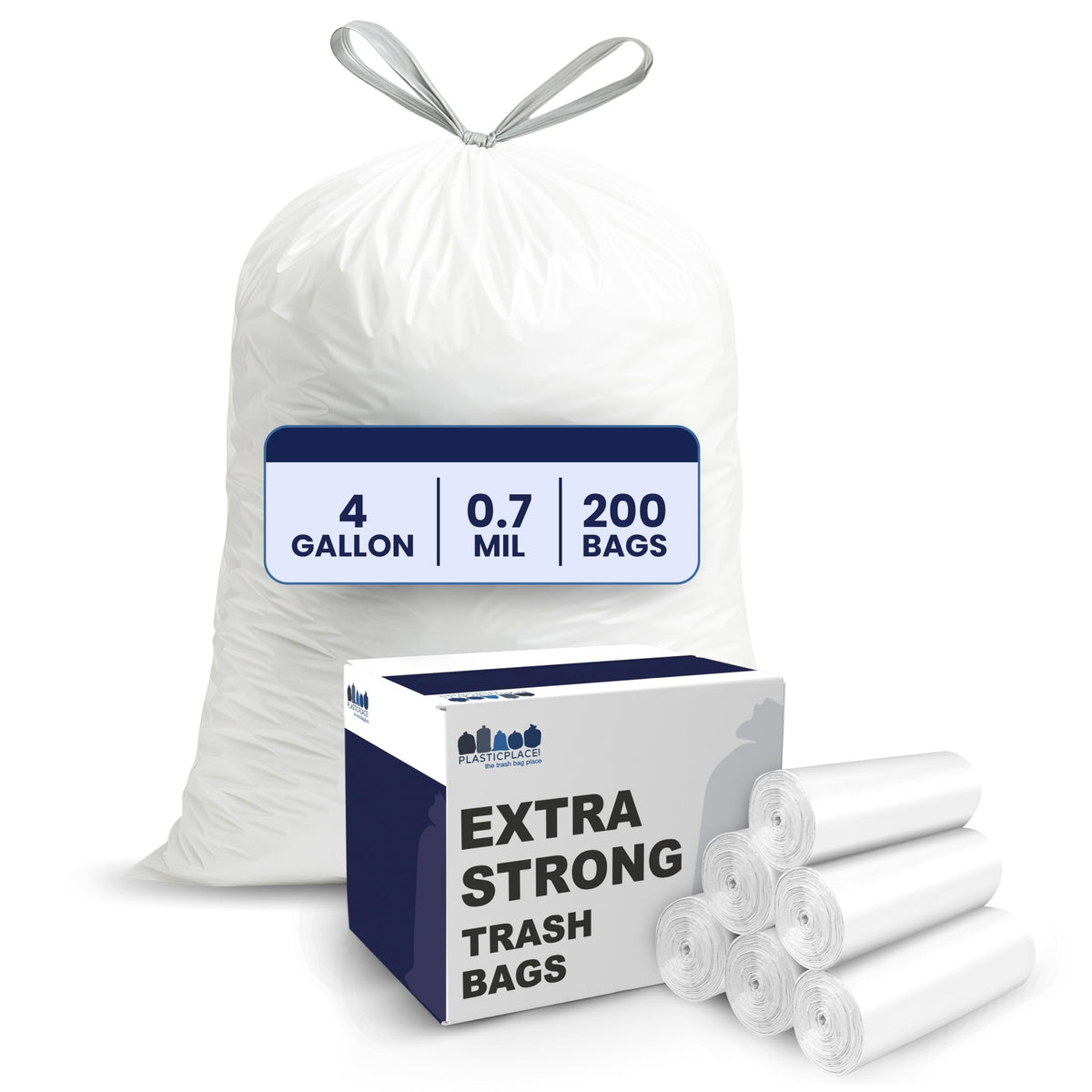 4 Gallon White Drawstring Trash Bags, 200 Count B97220