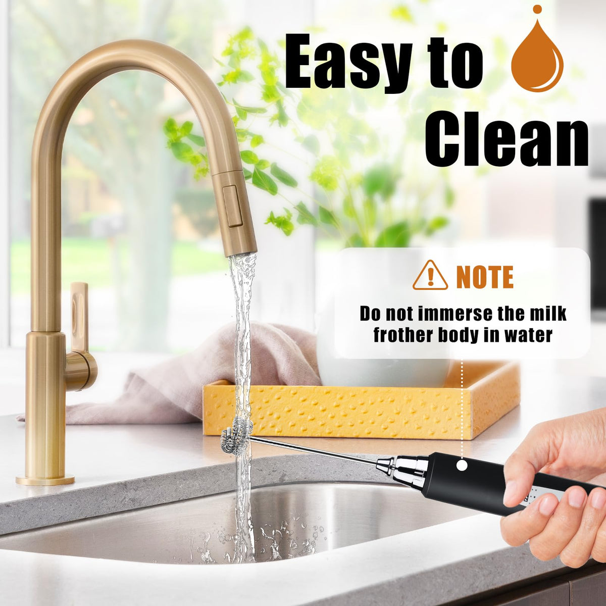 Black Rechargeable Handheld Milk Frother with 3 Heads 3 Speeds P912