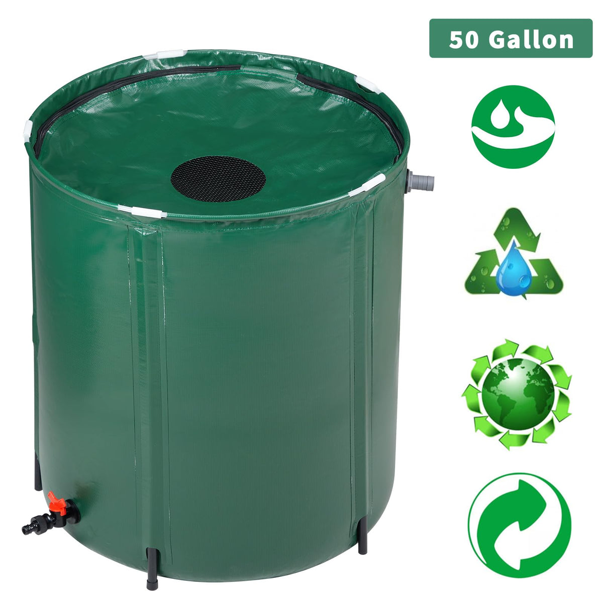 50 Gallon Portable Folding Rain Barrel with Spigots Q706343
