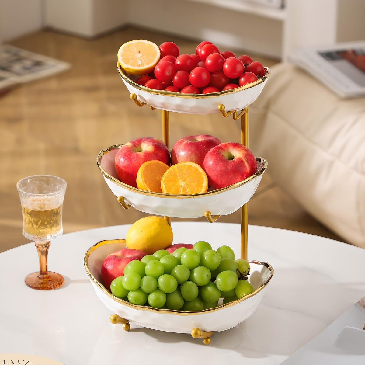 3 Tier Ceramic Fruit Bowl with Metal Holder H559