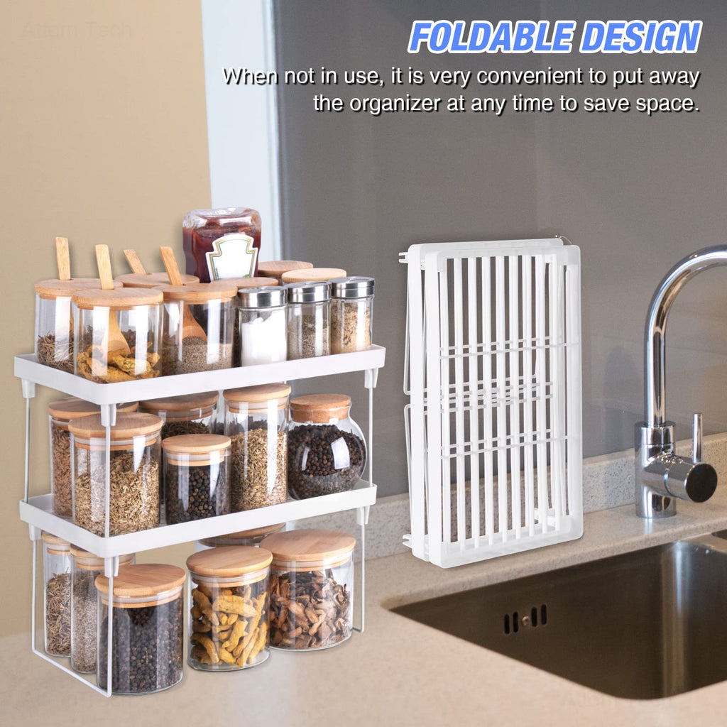 4-Pack Stackable Plastic Kitchen Storage Shelf Foldable Rack White R2551