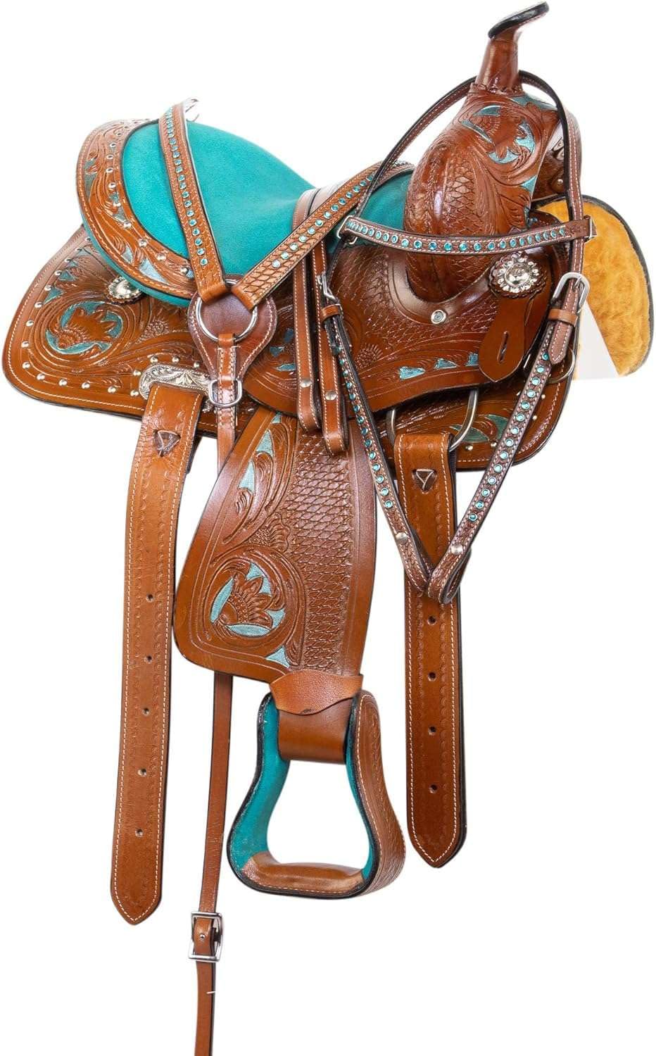 Leather Barrel Saddle with Headstall, Reins and Breast Collar V886836