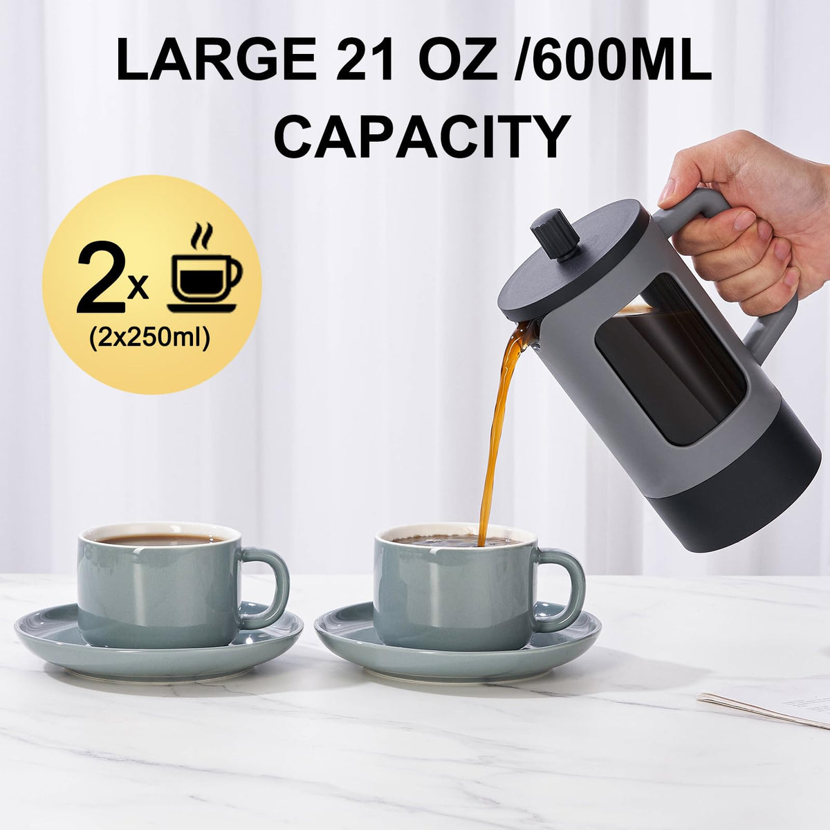 21 oz Heat-resistant Borosilicate Glass French Press Coffee Maker H259