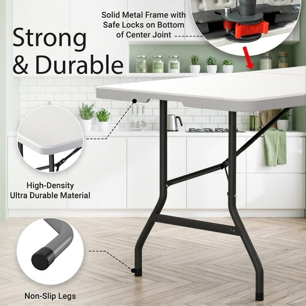 6ft White Folding Table with Carrying Handle U821960