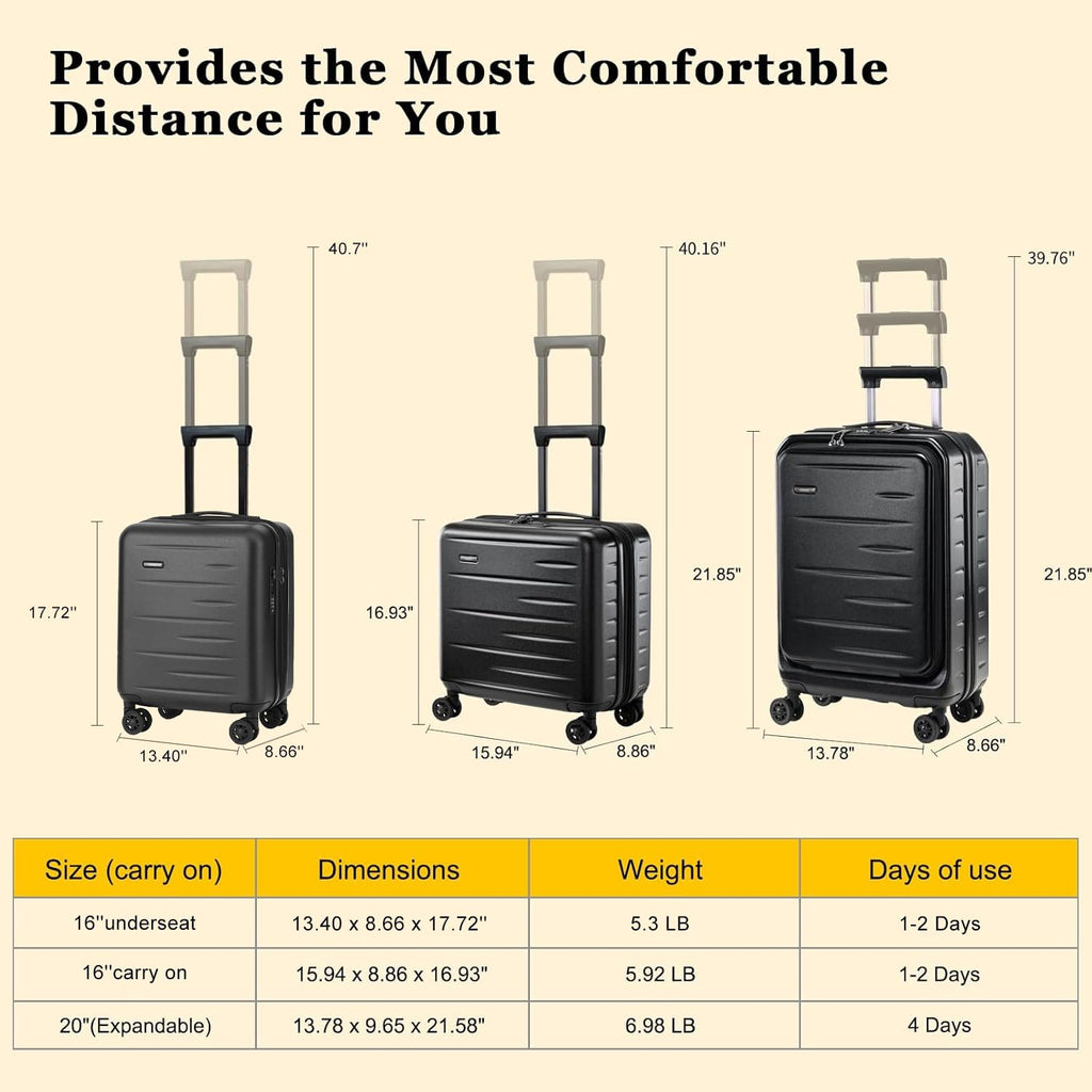 Expandable 16 Inch Underseat Carry On Luggage G9015