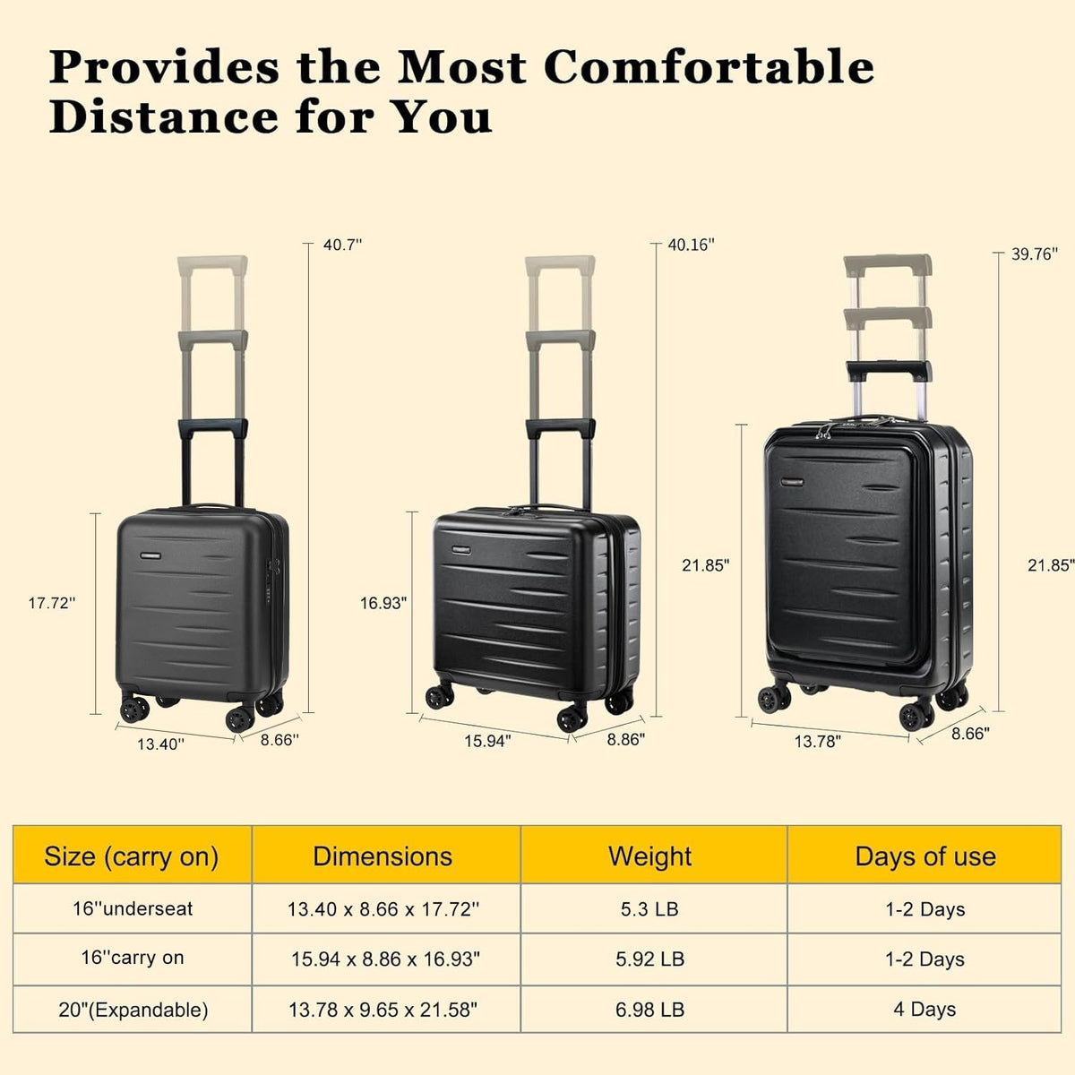 Expandable 16 Inch Underseat Carry On Luggage G9015