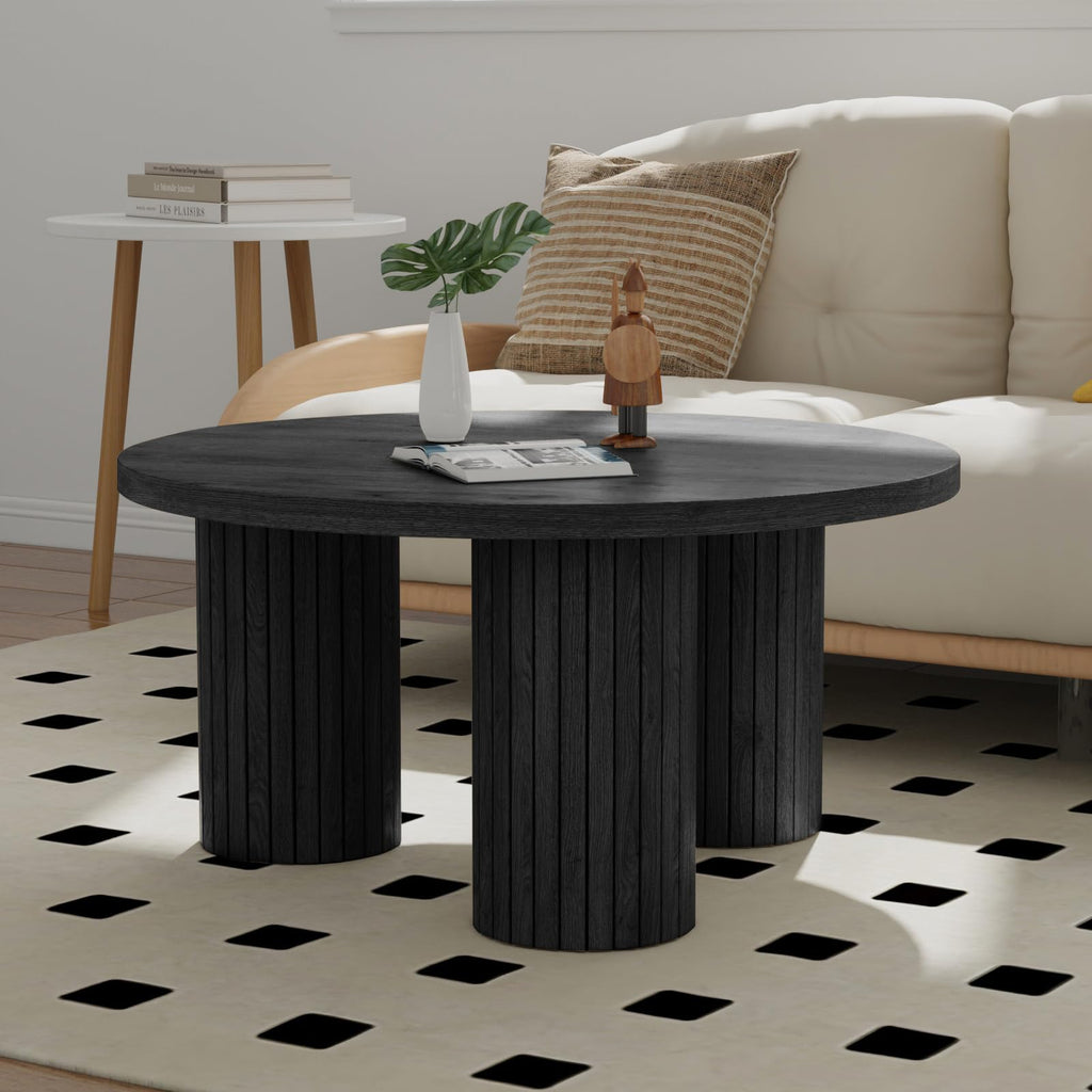 Round Wood Coffee Table with Fluted Legs L415