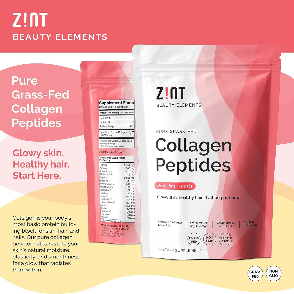Collagen Peptides Powder 32 oz Grass-Fed Hydrolyzed Type I & III Unflavored C792968