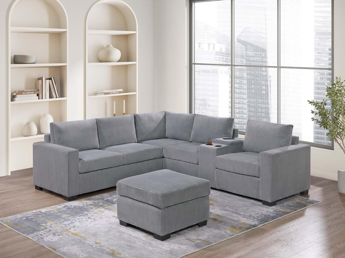 Light Gray 4pc Corduroy Sectional Sofa Set F69092