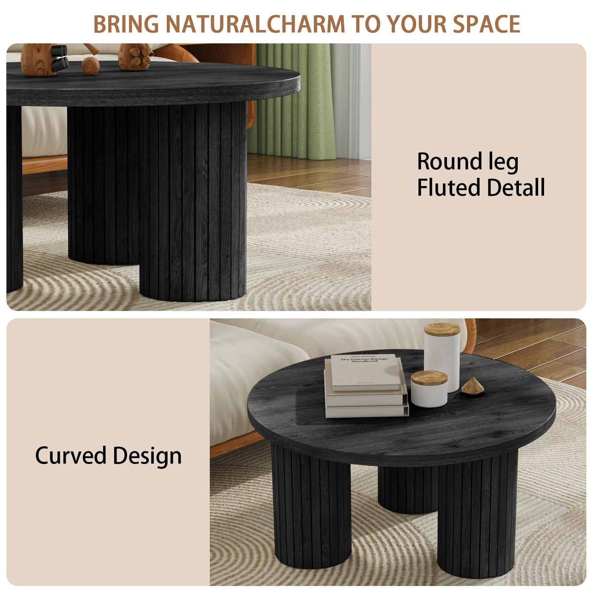 Round Wood Coffee Table with Fluted Legs L415