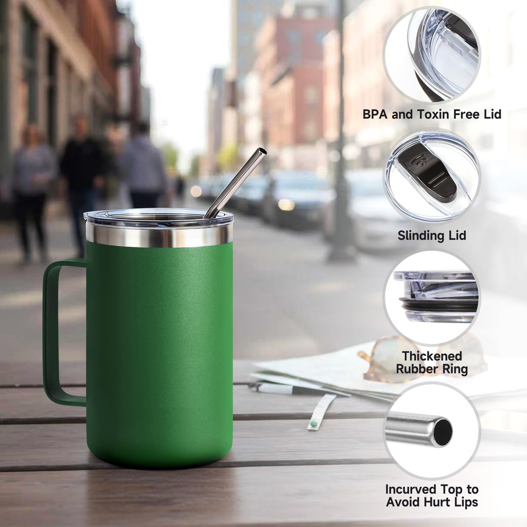 16oz Insulated Stainless Steel Coffee Mug with Lid and Straw Q2487