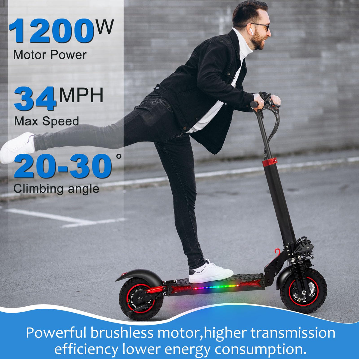 1200W 37 Mile Range 34MPH Foldable Electric Scooter with Seat P387
