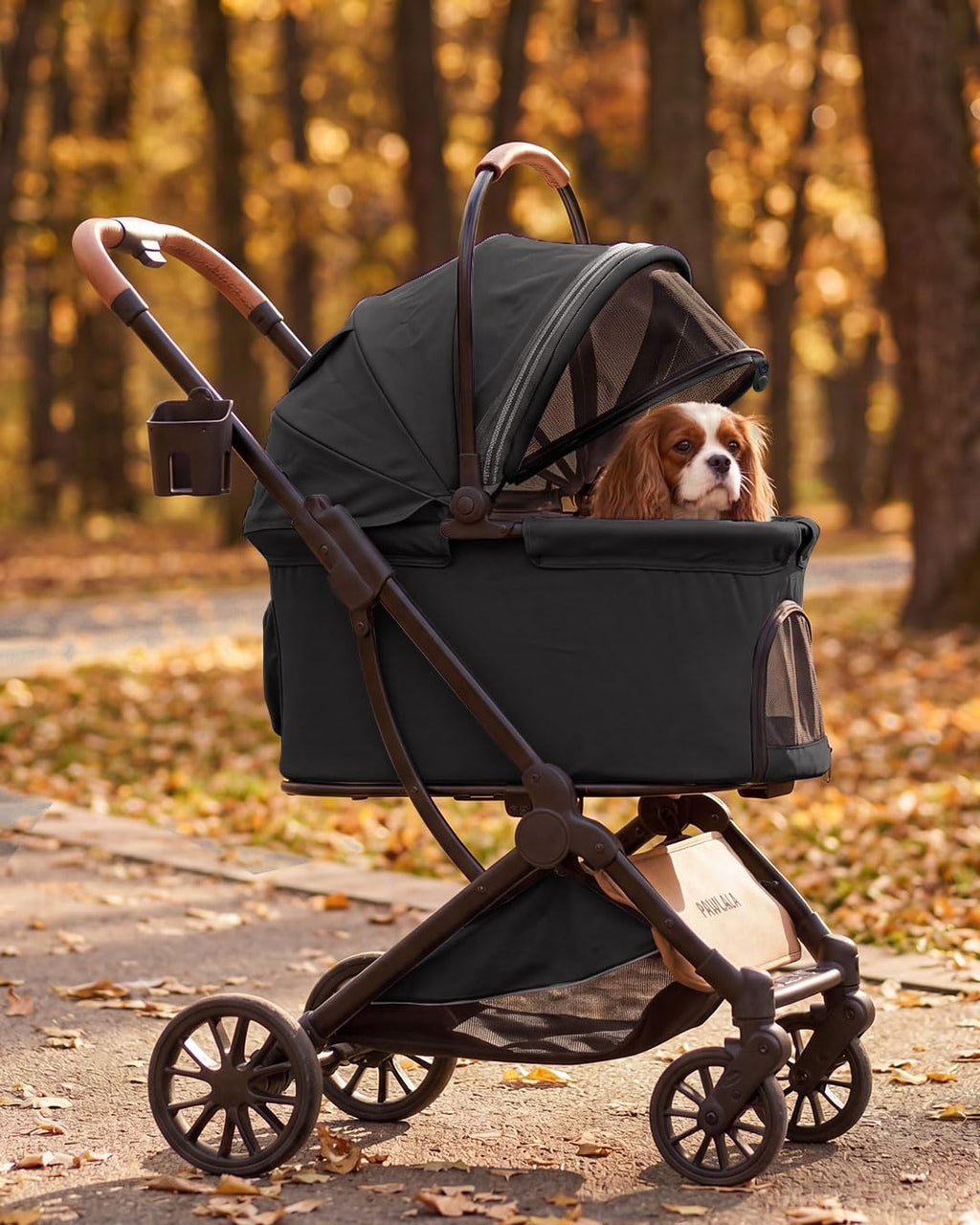 Foldable Pet Stroller with Detachable Carrier, Midnight Black Q933