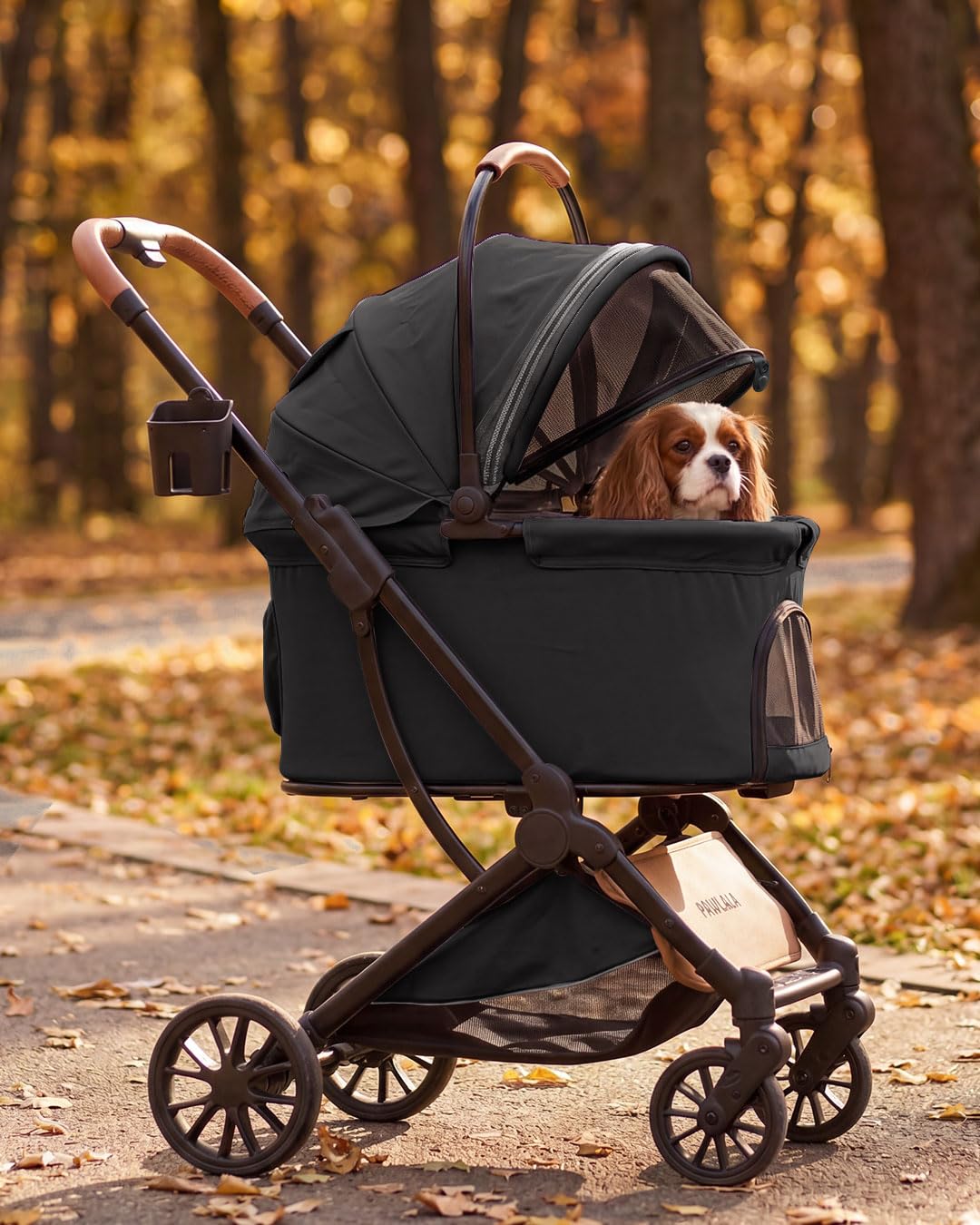 Foldable Pet Stroller with Detachable Carrier, Midnight Black Q933