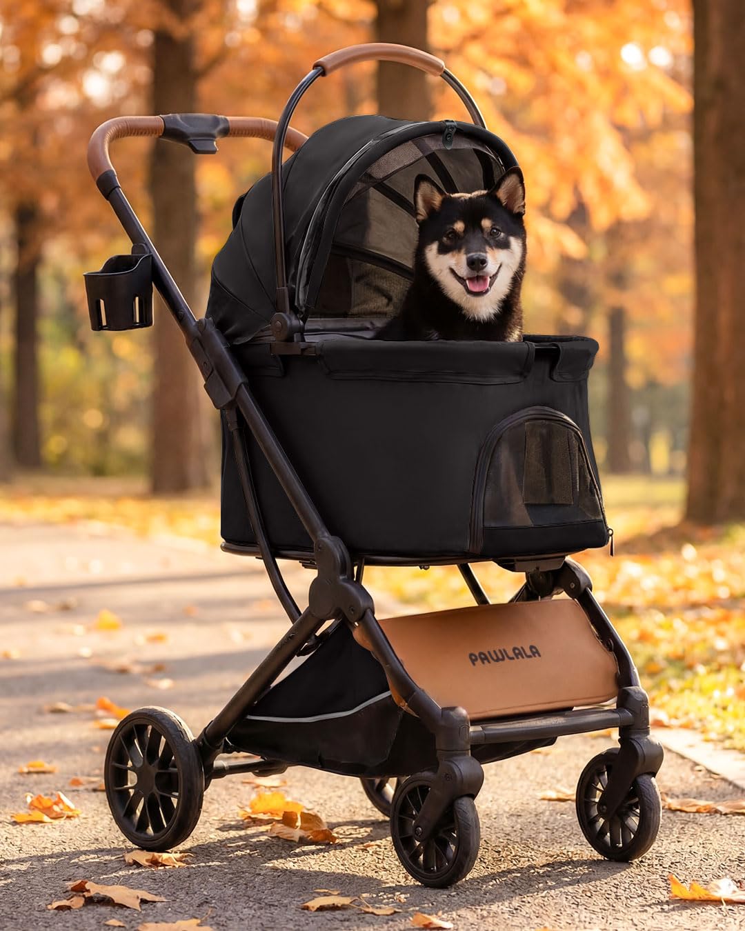 Foldable Pet Stroller with Detachable Carrier, Midnight Black Q933