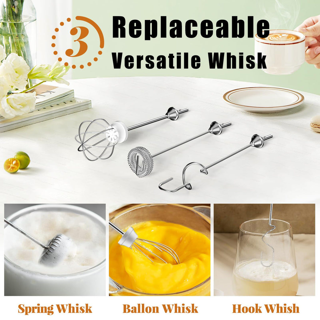 Black Rechargeable Handheld Milk Frother with 3 Heads 3 Speeds P912