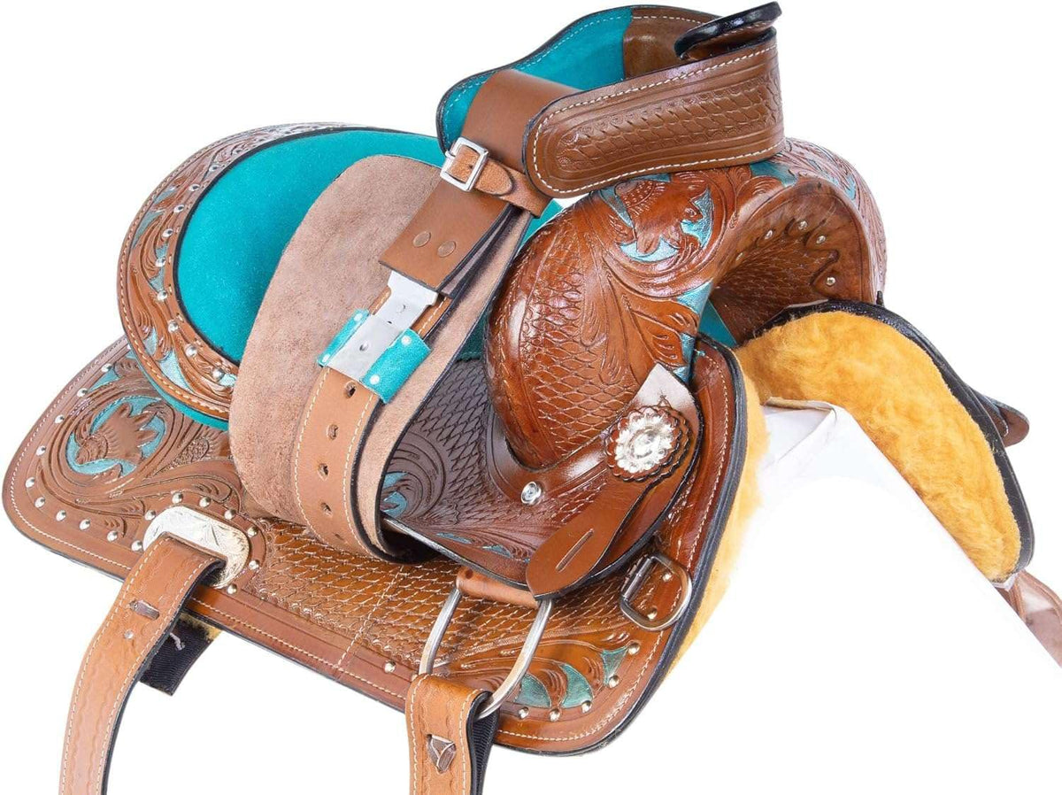 Leather Barrel Saddle with Headstall, Reins and Breast Collar V886836