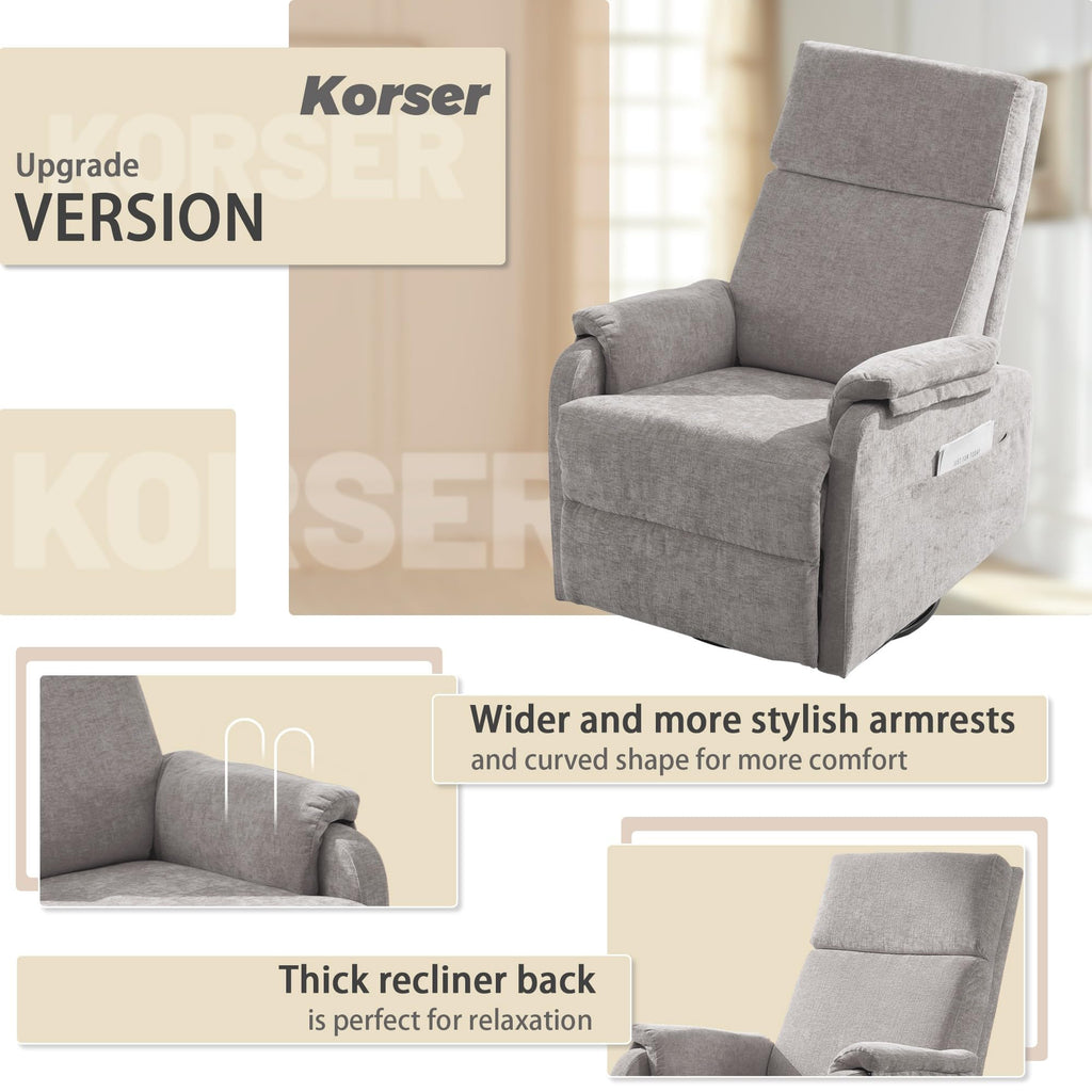 Chenille Grey Swivel Rocking Recliner Chair D49336