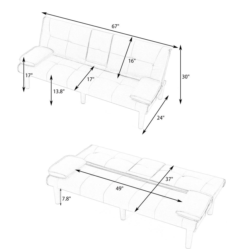 Pink 3 in 1 Convertible Sleeper Sofa Bed with Cup Holder F3659
