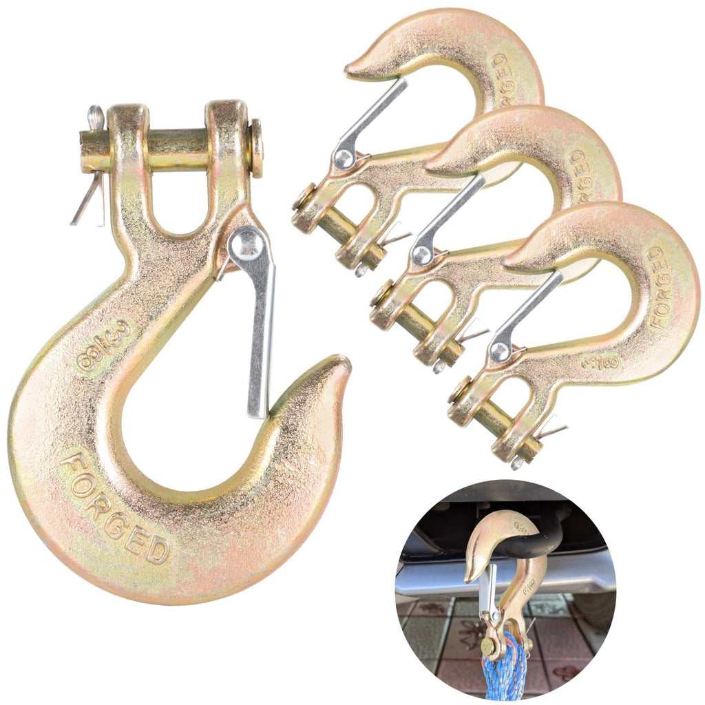 4 Pack 3/8-Inch Grade 70 Steel Clevis Slip Hooks with Safety Latch R89760