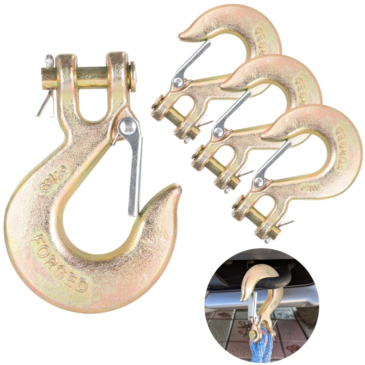 4 Pack 3/8-Inch Grade 70 Steel Clevis Slip Hooks with Safety Latch R89760