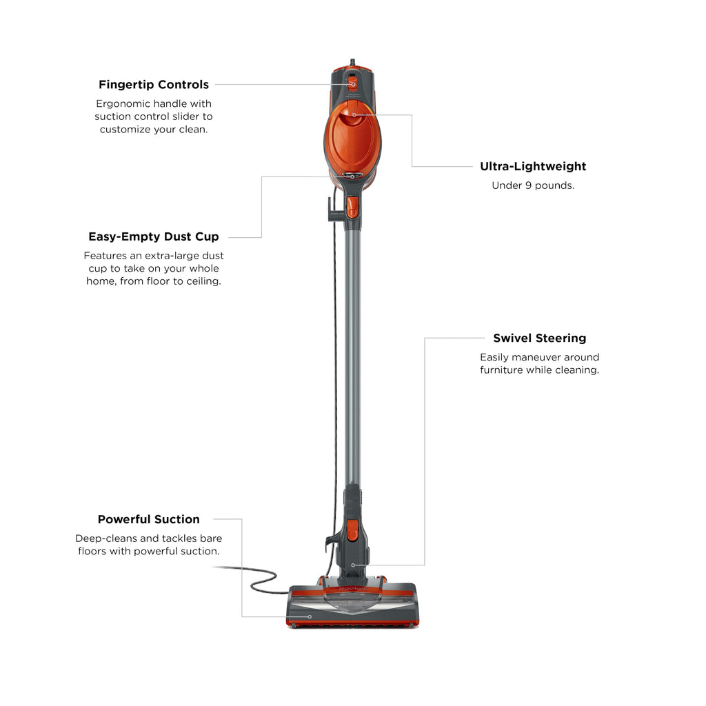 Corded Stick Vacuum with Crevice Tool, Pet Multi-Tool & Precision Duster, Orange V843