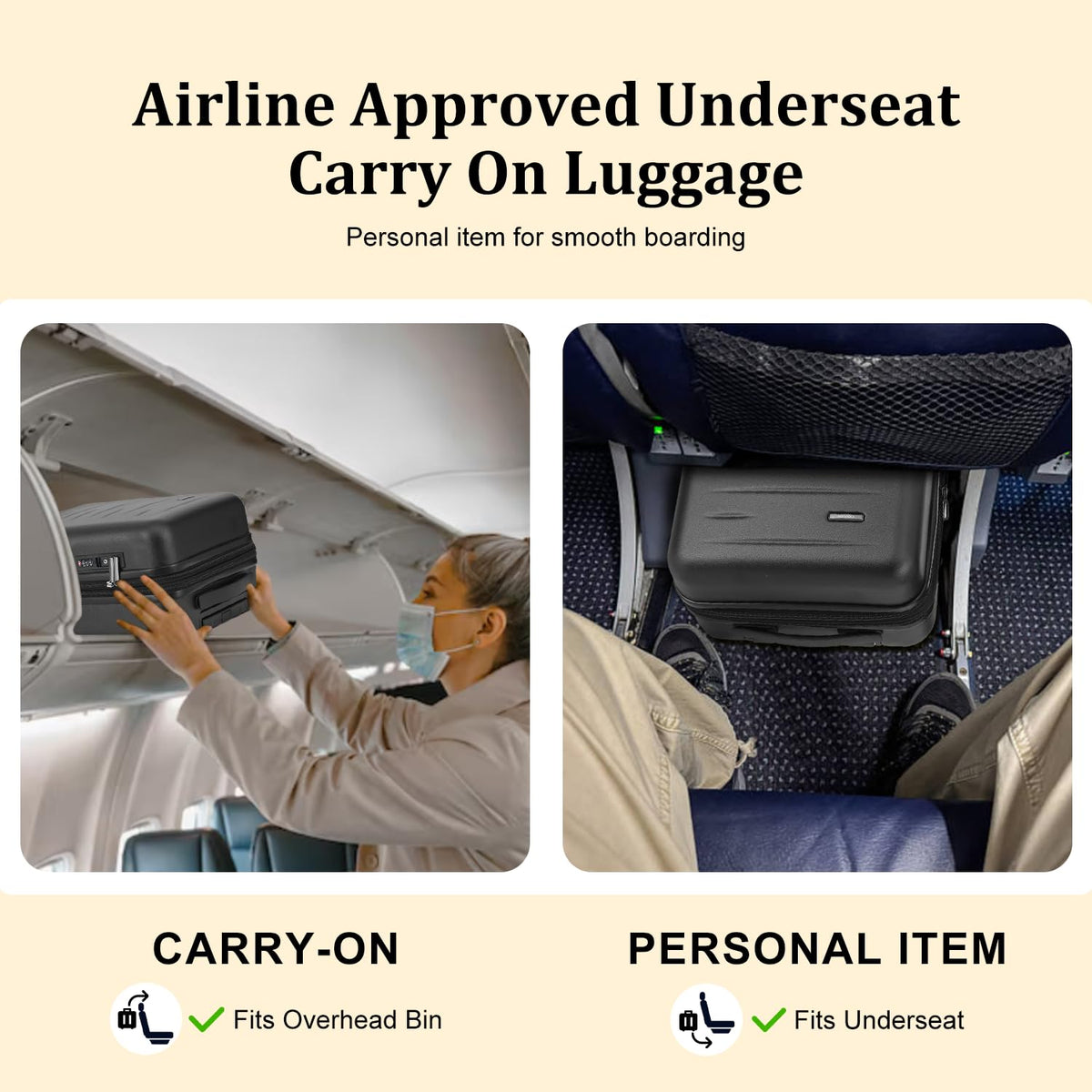 Expandable 16 Inch Underseat Carry On Luggage G9015