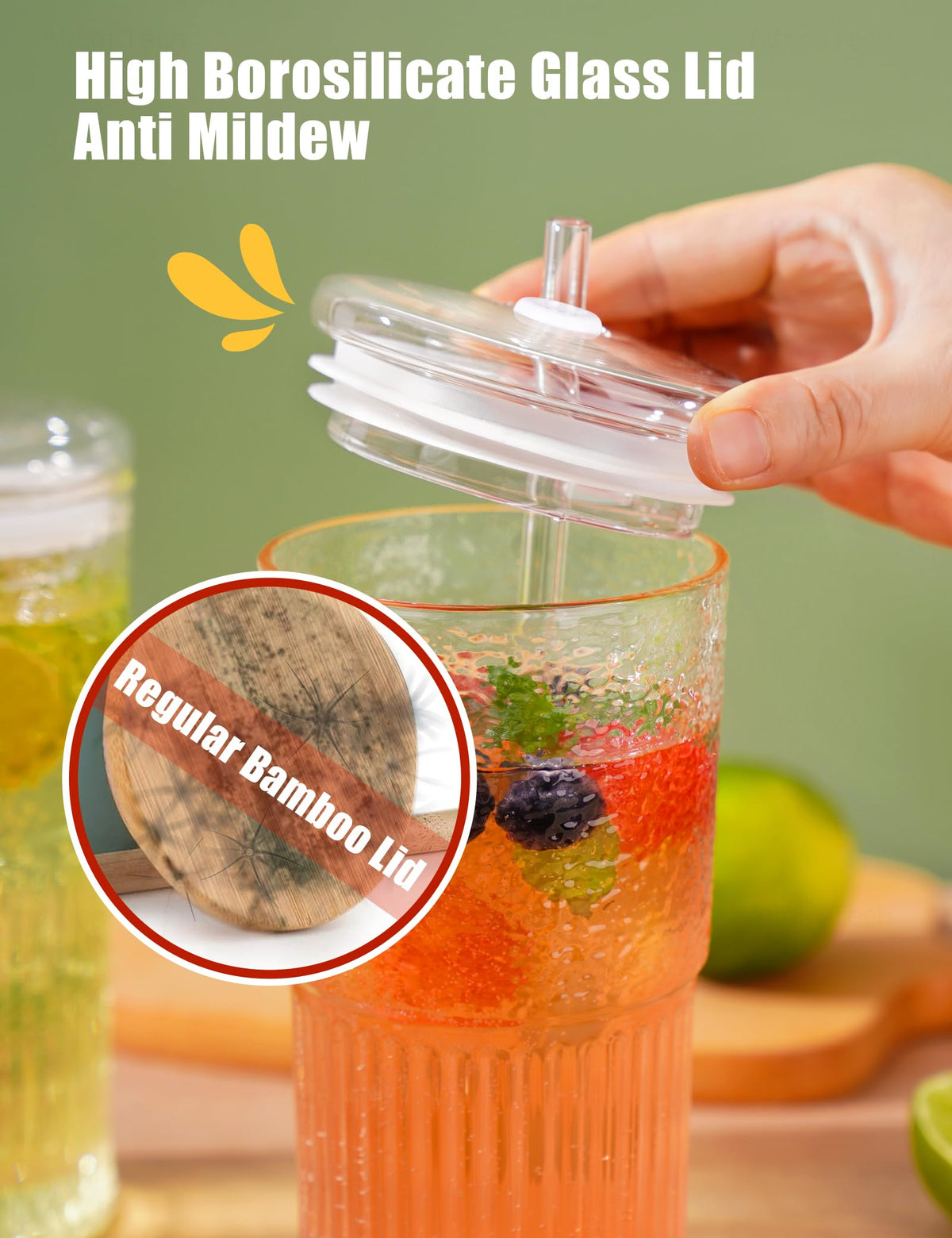 High Borosilicate Glass Tumbler Cup with Lid and Straw, 22oz Clear 2 Pack G3895